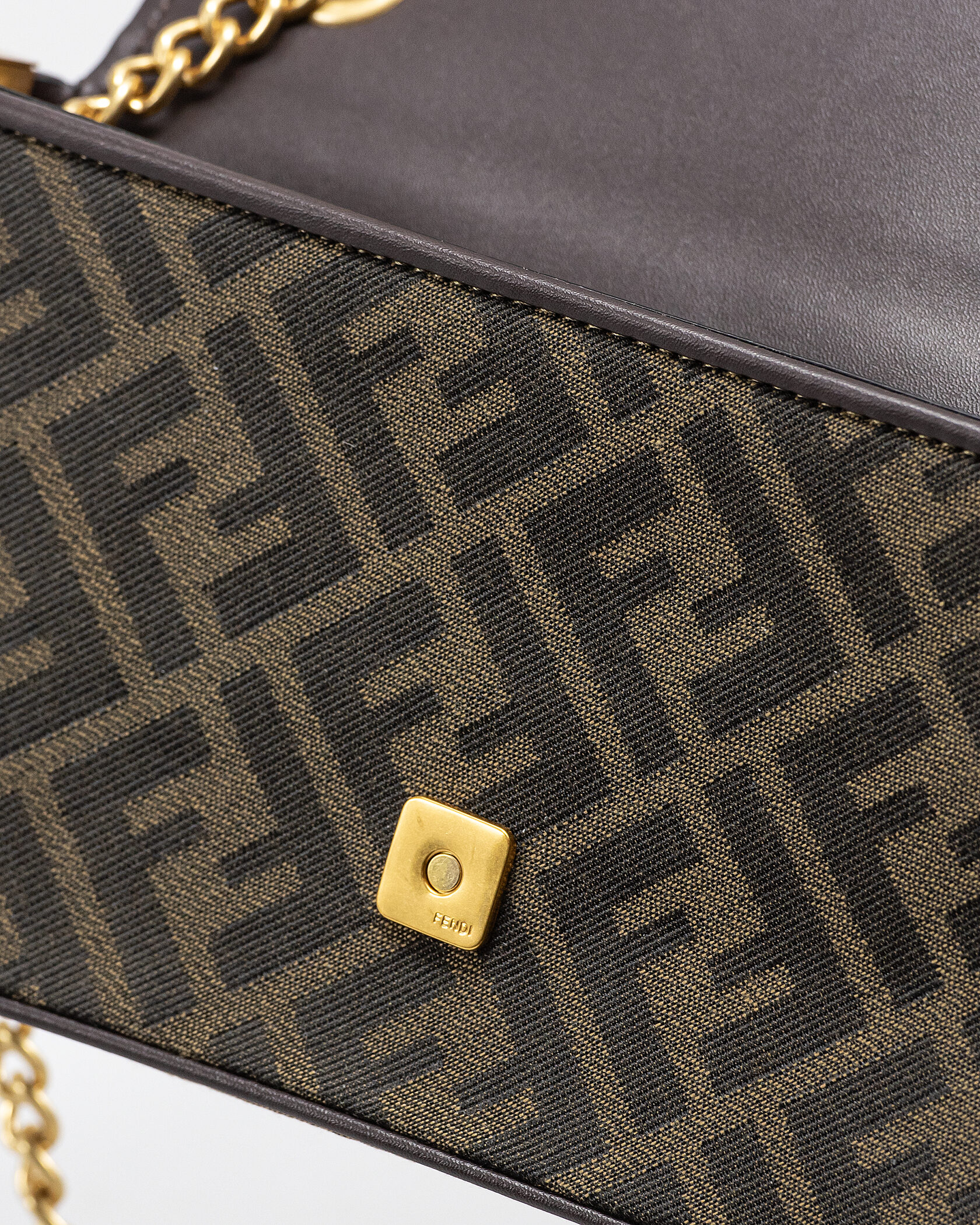 Fendi Brown FF Jacquard Fabric Baguette Chain Bag - 12