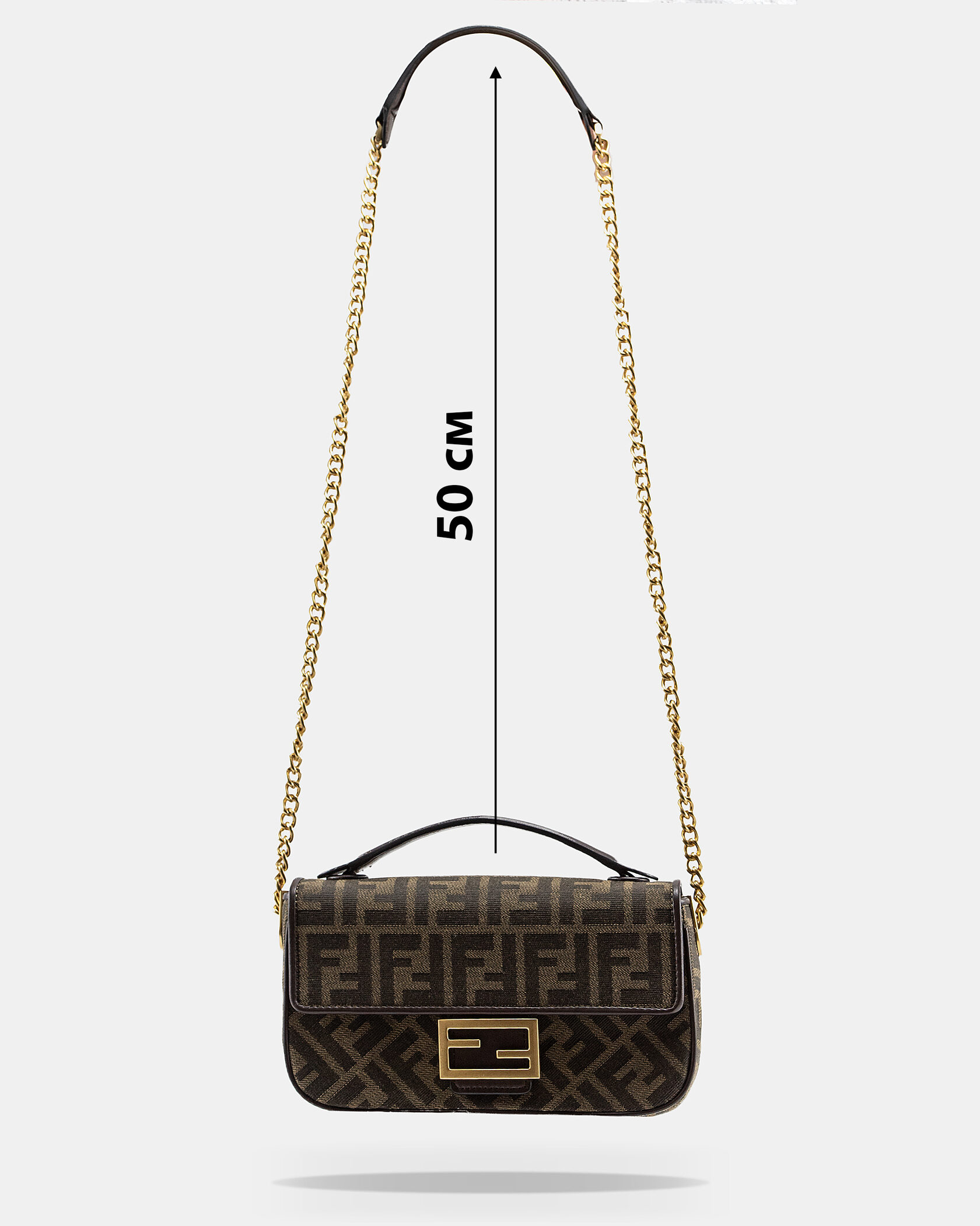 Fendi Brown FF Jacquard Fabric Baguette Chain Bag - 4