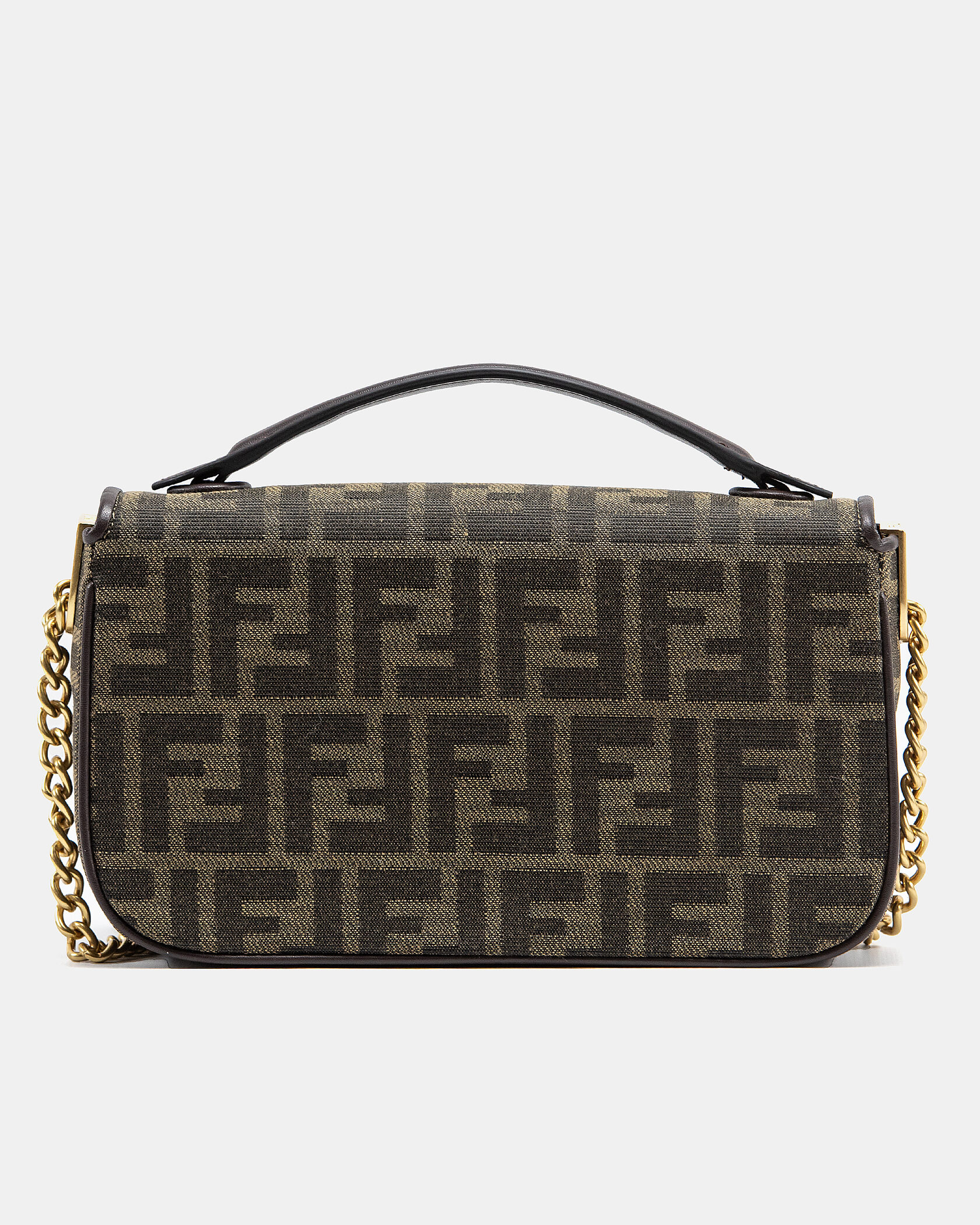 Fendi Brown FF Jacquard Fabric Baguette Chain Bag - 5