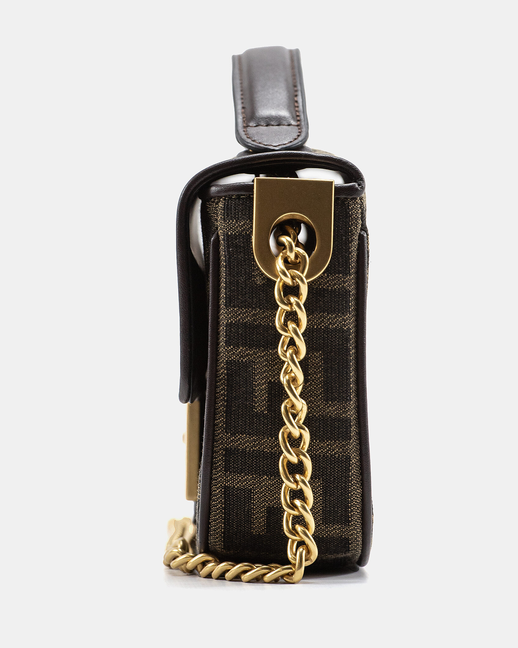 Fendi Brown FF Jacquard Fabric Baguette Chain Bag - 7