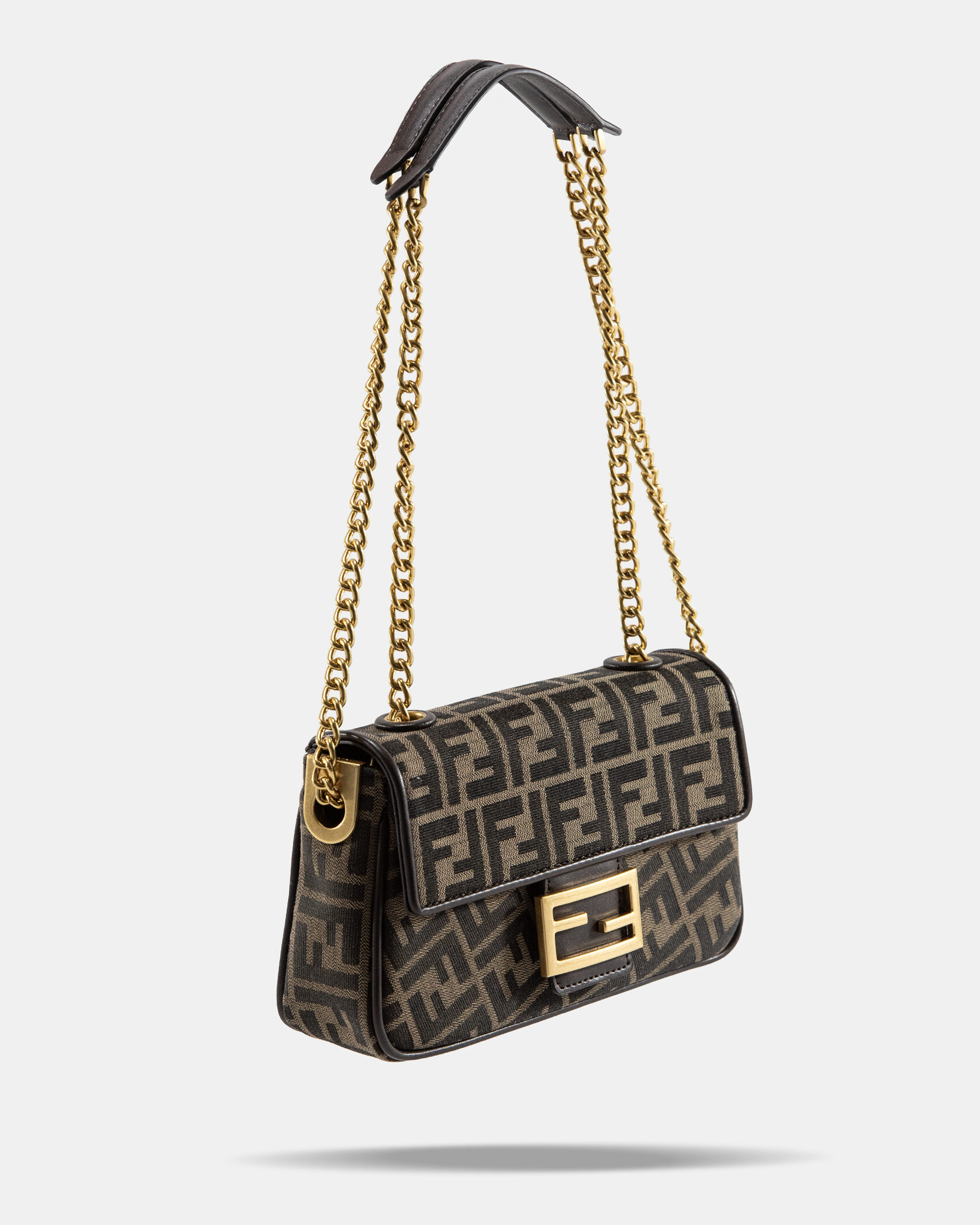 Fendi Brown FF Jacquard Fabric Baguette Chain Midi Bag - 5