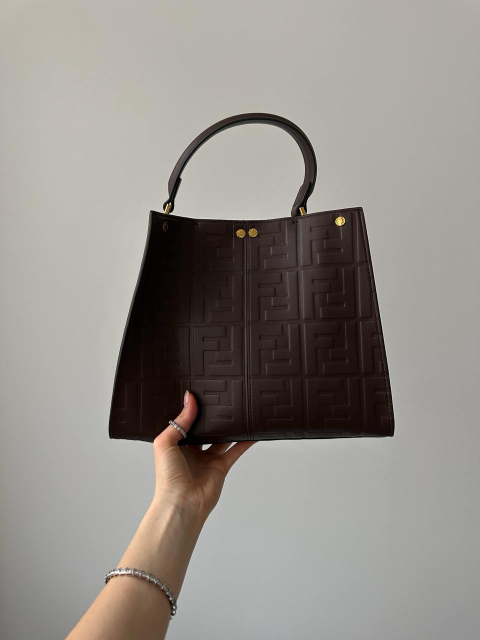 Fendi Brown Leather Large Iconic Essentially Peekaboo Top Handl - 6