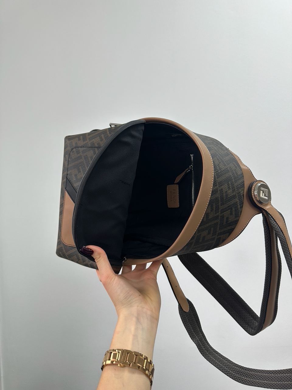 Fendi Chiodo Small Fendi Diagonal Brown FF Canvas Backpack - 12