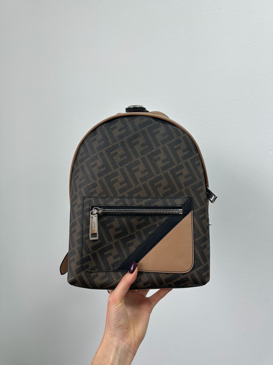 Fendi Chiodo Small Fendi Diagonal Brown FF Canvas Backpack - 2