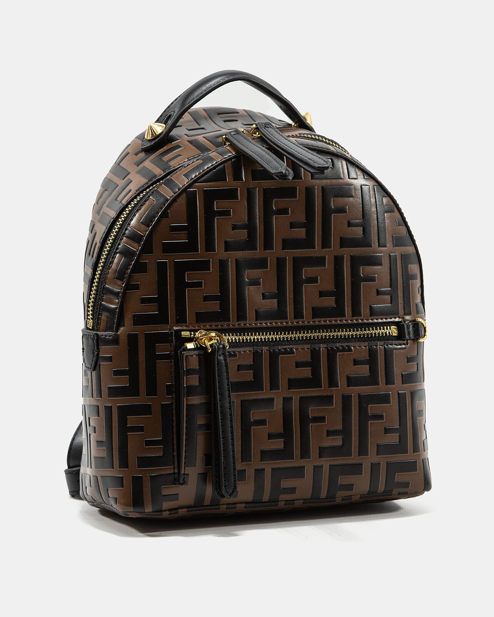 Fendi Mini Backpack in brown embossed FF leather - 4