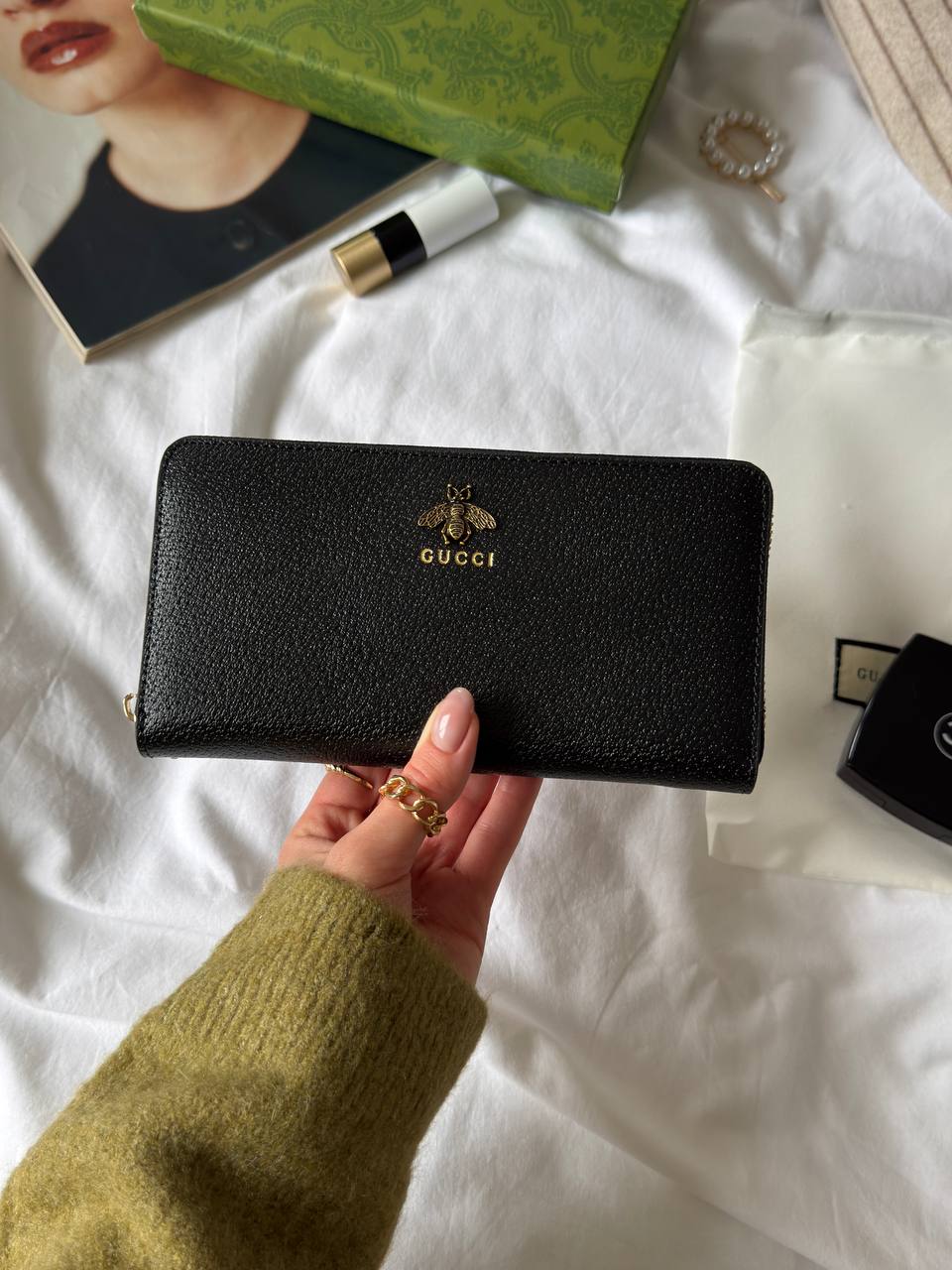 Gucci Animalier Leather Zip Around Wallet Black - 6