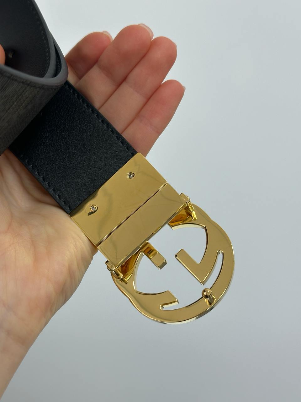 Gucci Belt with Interlocking G Buckle Grey Canvas/Gold - 10