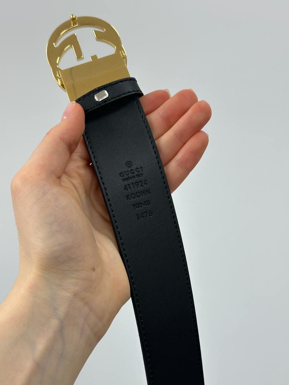 Gucci Belt with Interlocking G Buckle Grey Canvas/Gold - 13