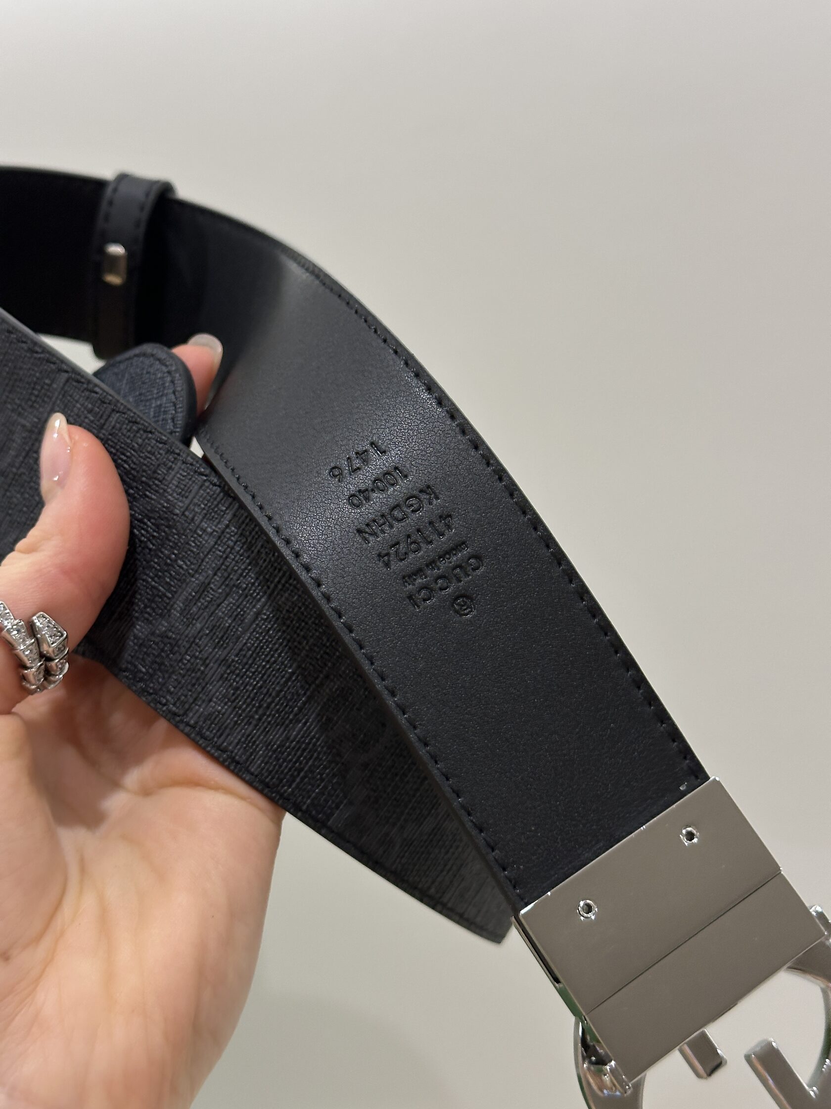 Gucci Belt with Interlocking G Buckle Grey Canvas/Silver - 14