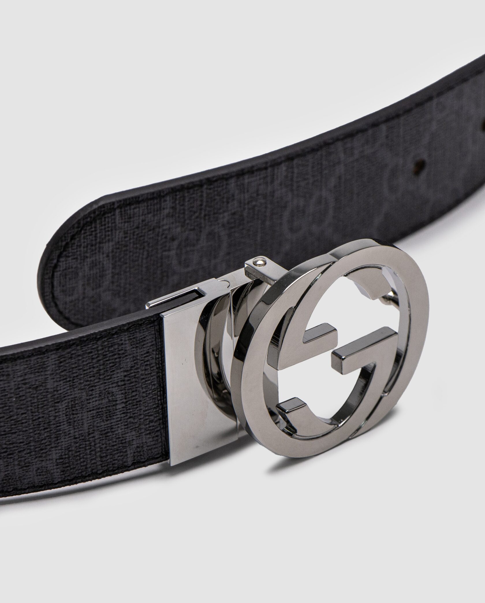 Gucci Belt with Interlocking G Buckle Grey Canvas/Silver - 3