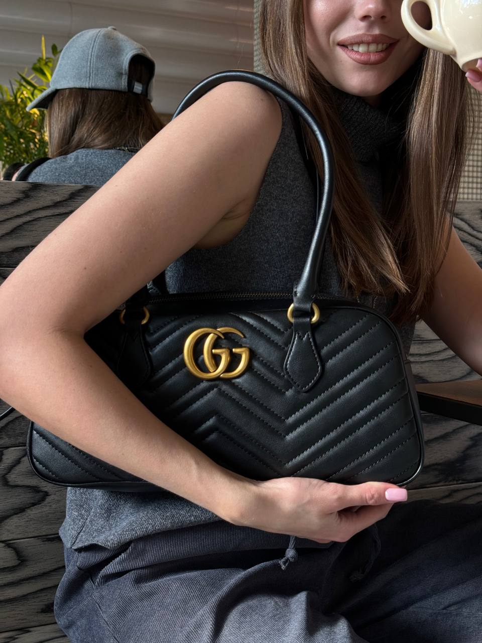 Gucci GG Marmont Small Top Handle Bag in Black Matelassé Leather - 6