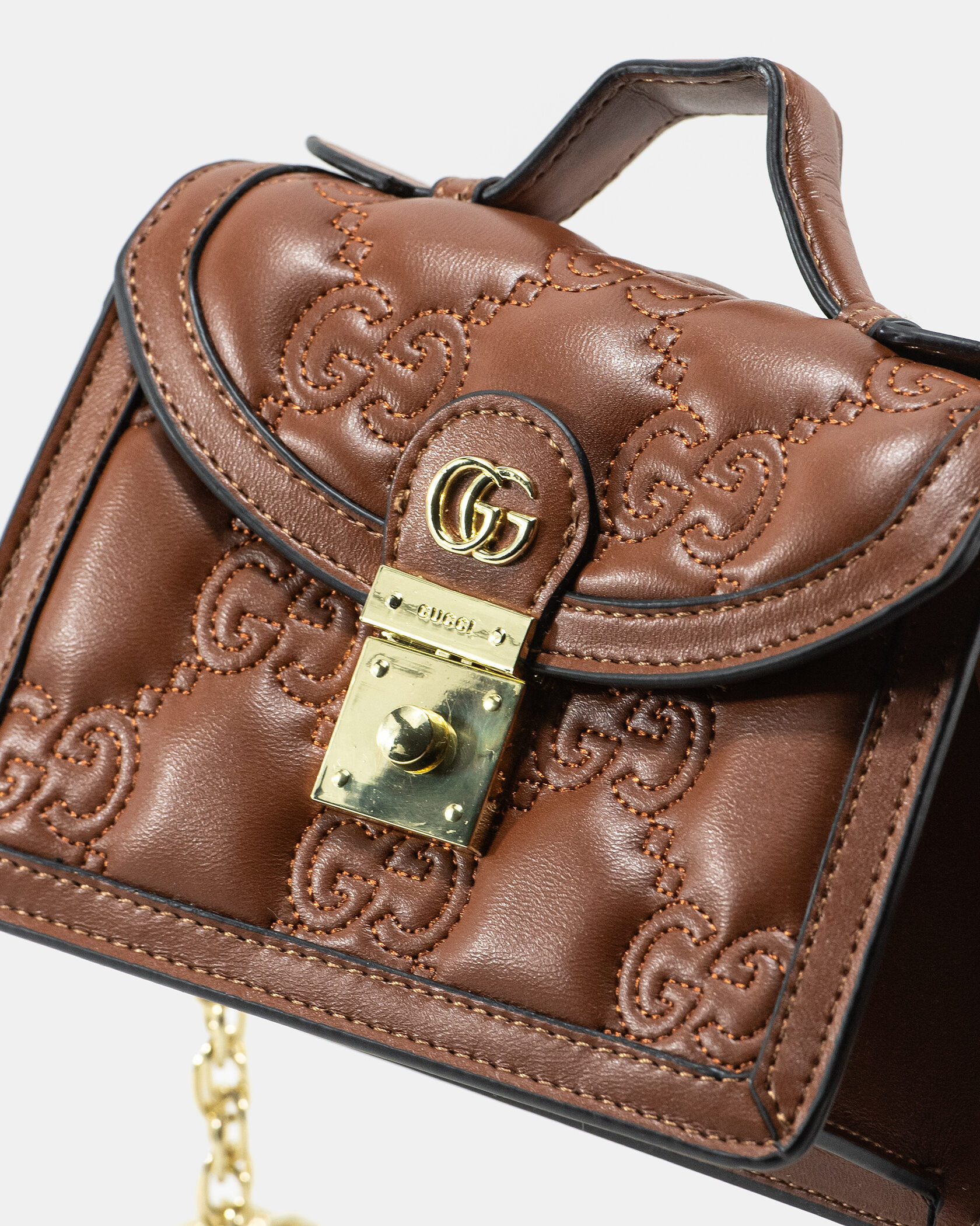 Gucci GG Marmont Small Top Handle Bag in Brown Embossed Leather - 10