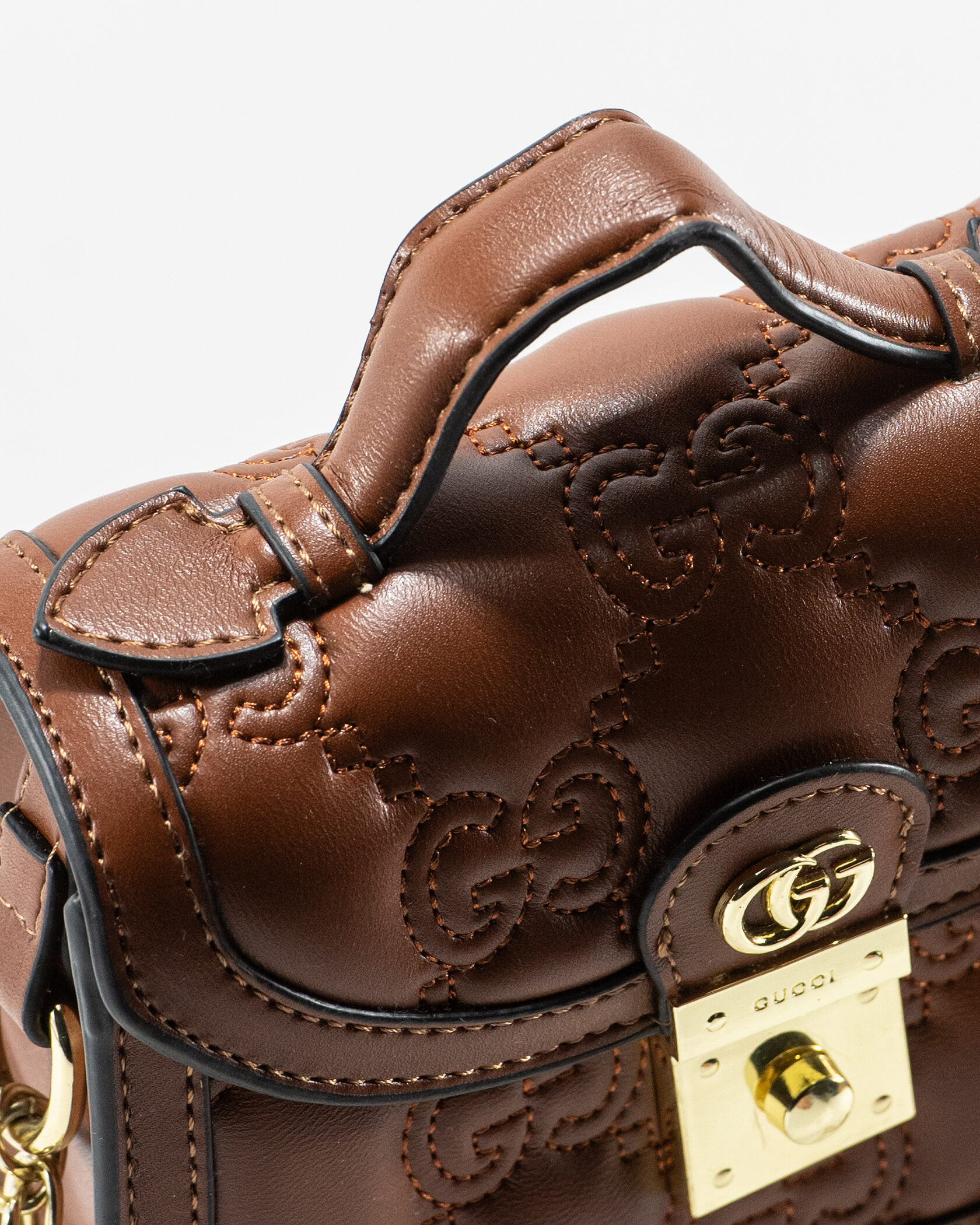 Gucci GG Marmont Small Top Handle Bag in Brown Embossed Leather - 11