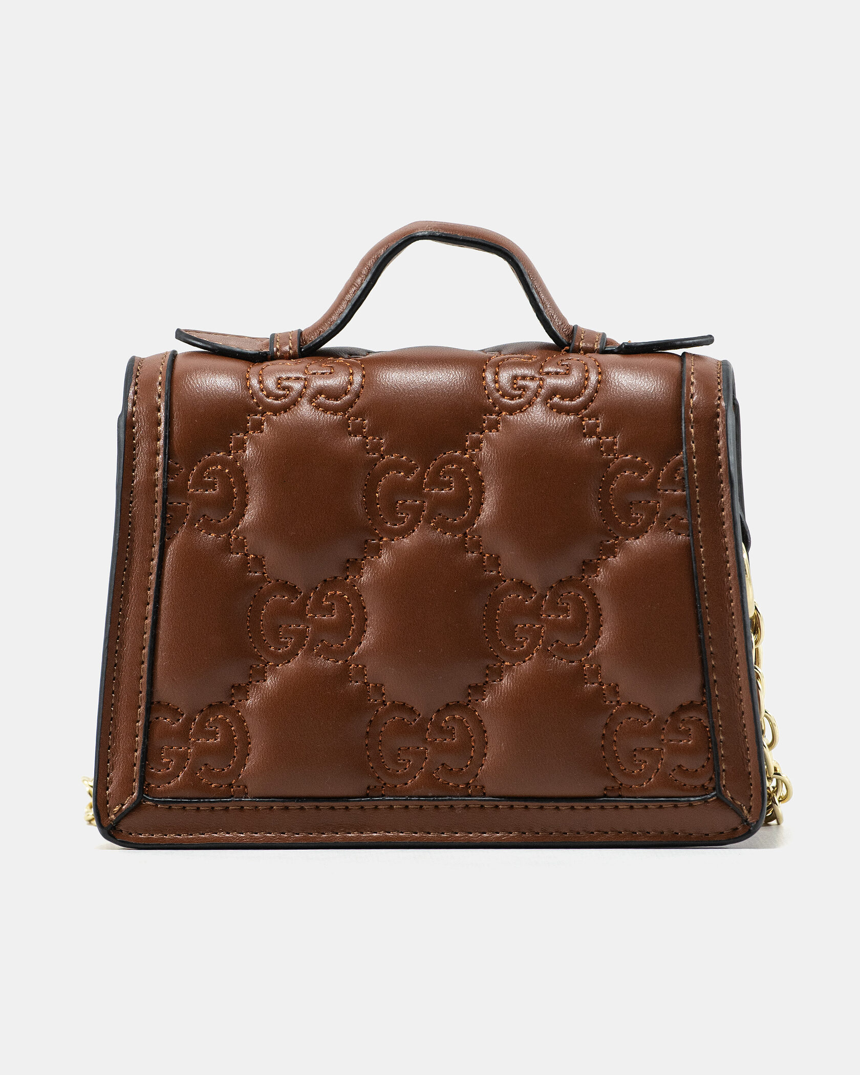 Gucci GG Marmont Small Top Handle Bag in Brown Embossed Leather - 6