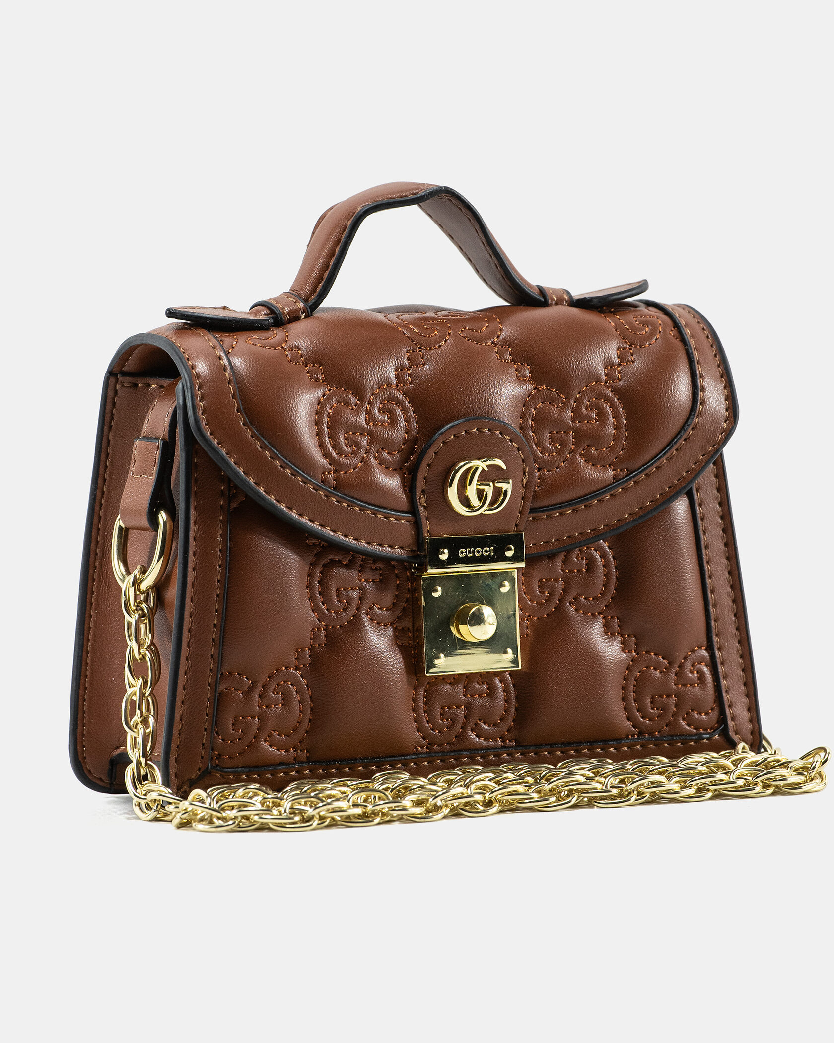 Gucci GG Marmont Small Top Handle Bag in Brown Embossed Leather - 7