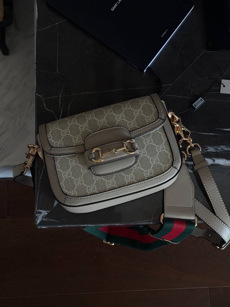 Gucci Horsebit 1955 Mini Bag Light Grey Soft - 3