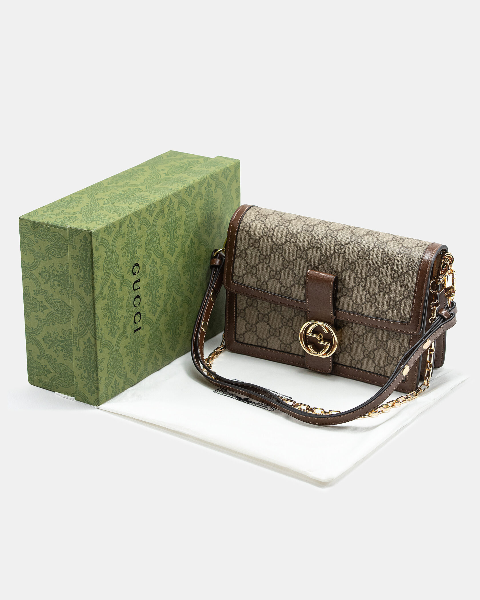 Gucci Interlocking GG Small Shoulder Bag in GG Supreme Canvas Beige/Brown - 2