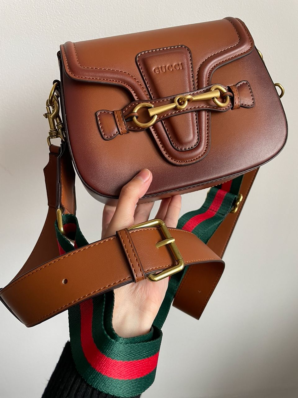 Gucci Lady Web Leather Shoulder Bag Brown - 11