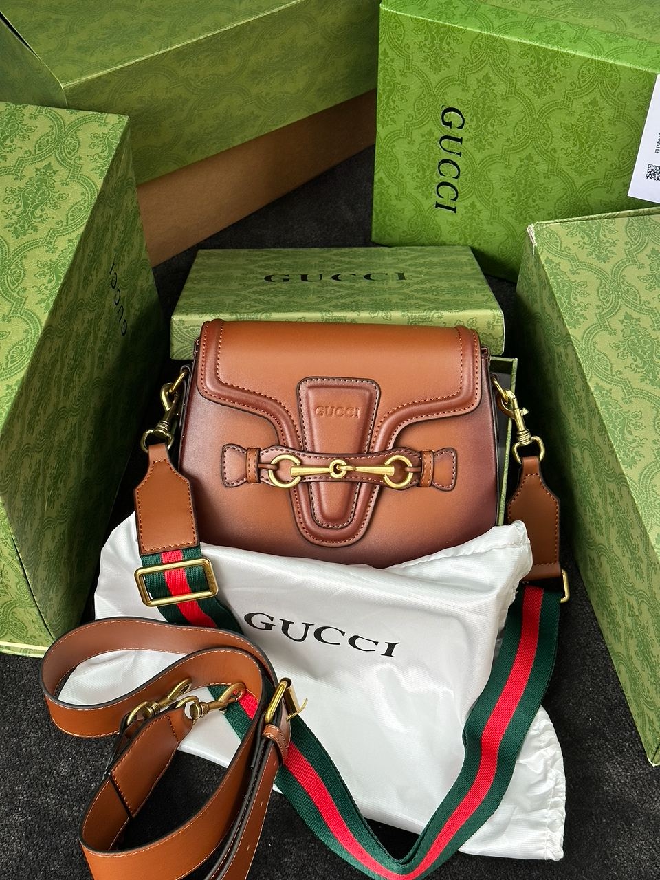 Gucci Lady Web Leather Shoulder Bag Brown - 2