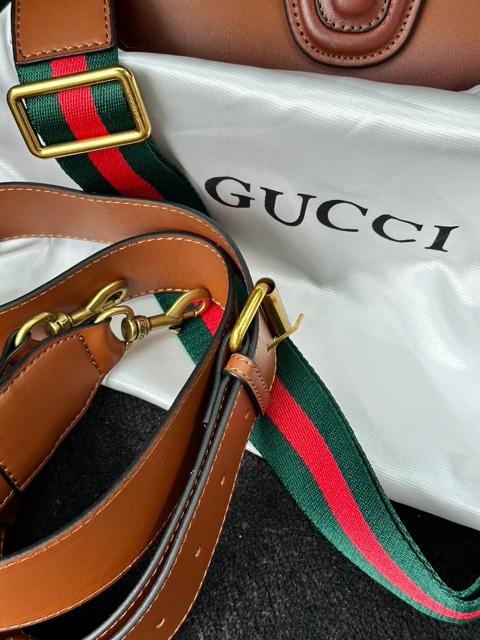 Gucci Lady Web Leather Shoulder Bag Brown - 23