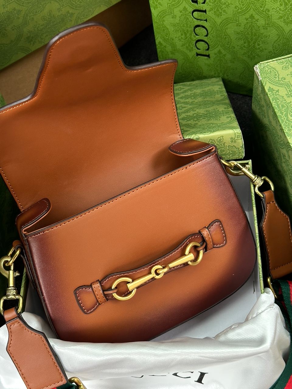 Gucci Lady Web Leather Shoulder Bag Brown - 24