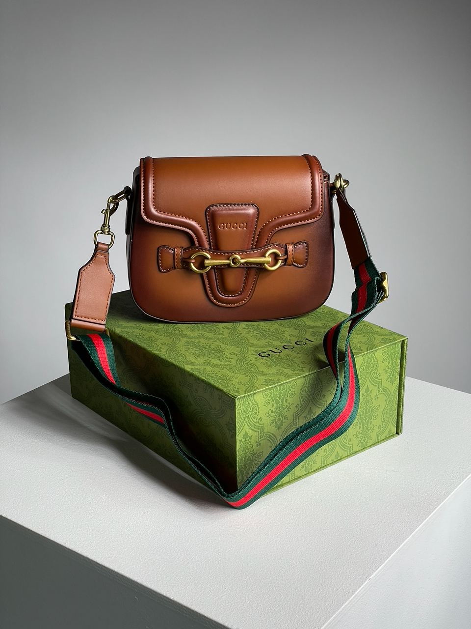 Gucci Lady Web Leather Shoulder Bag Brown - 3