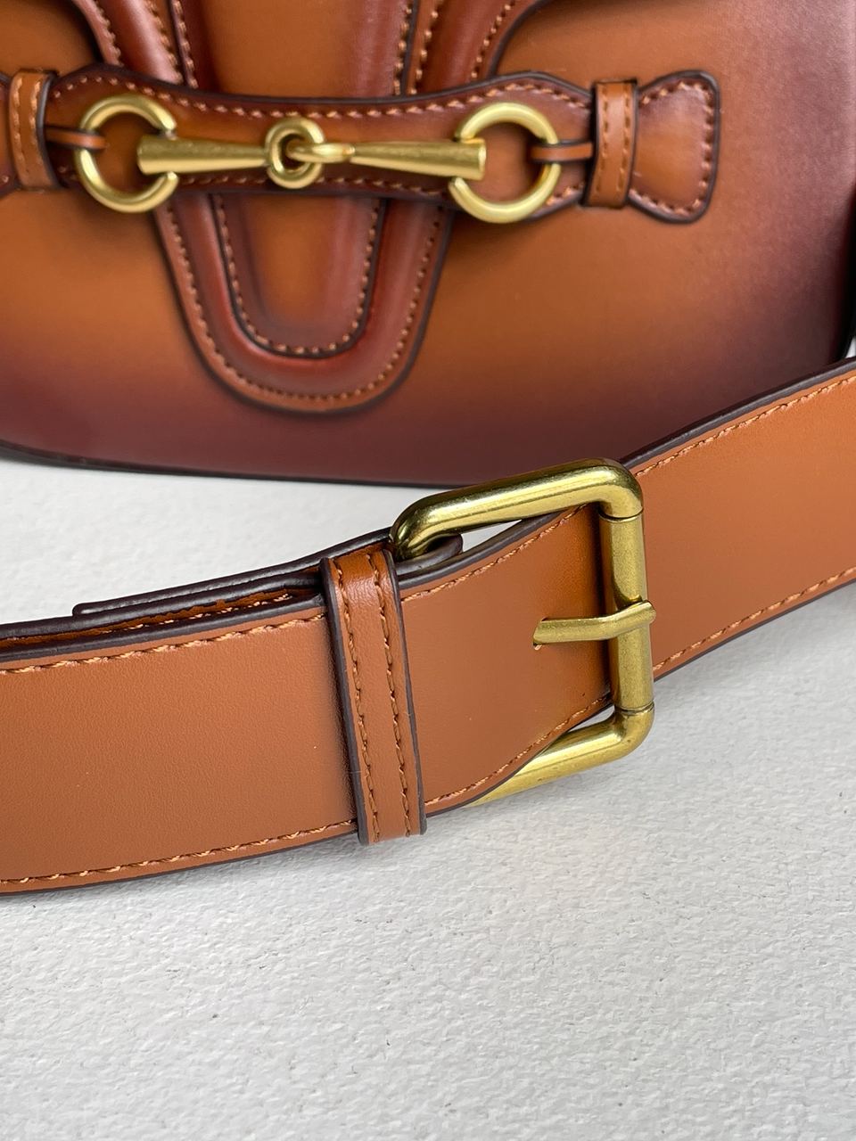 Gucci Lady Web Leather Shoulder Bag Brown - 33