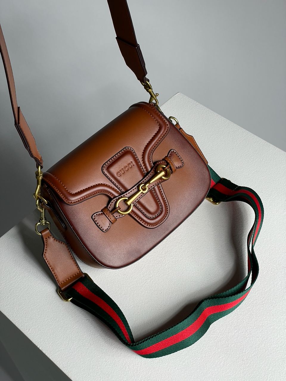 Gucci Lady Web Leather Shoulder Bag Brown - 9