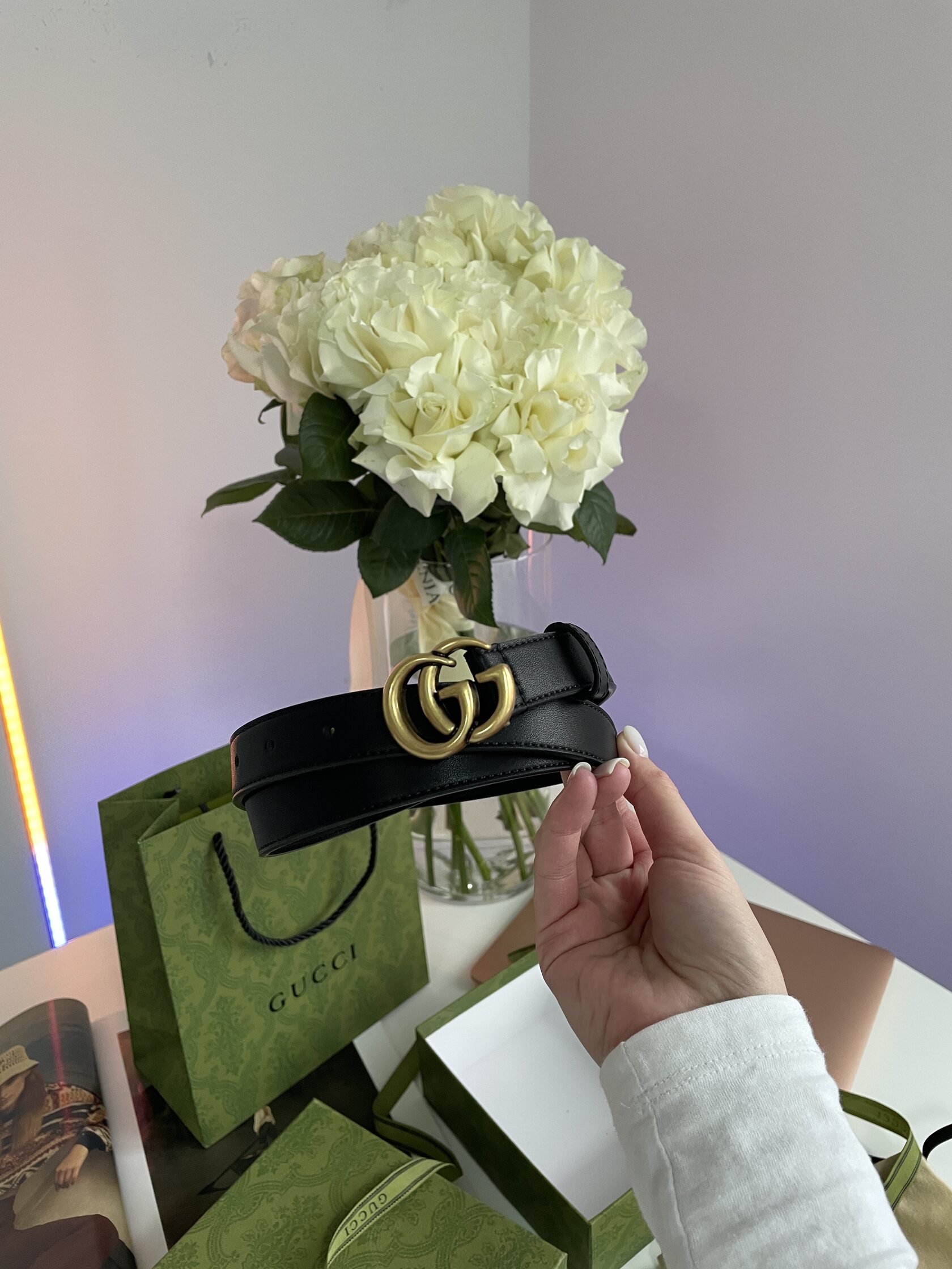 Gucci Leather Belt With Double G Gold Buckle - 3