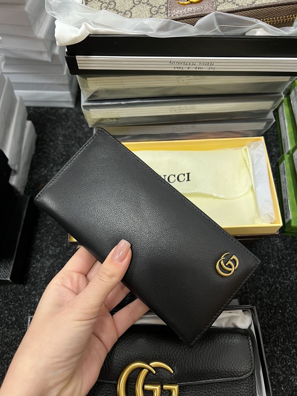 Gucci Marmont G Black Leather Bifold Long Wallet Purse - 6