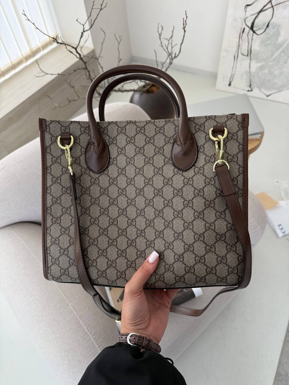 Gucci Ophidia Leather-Trimmed Monogrammed Coated-Canvas Tote - 5