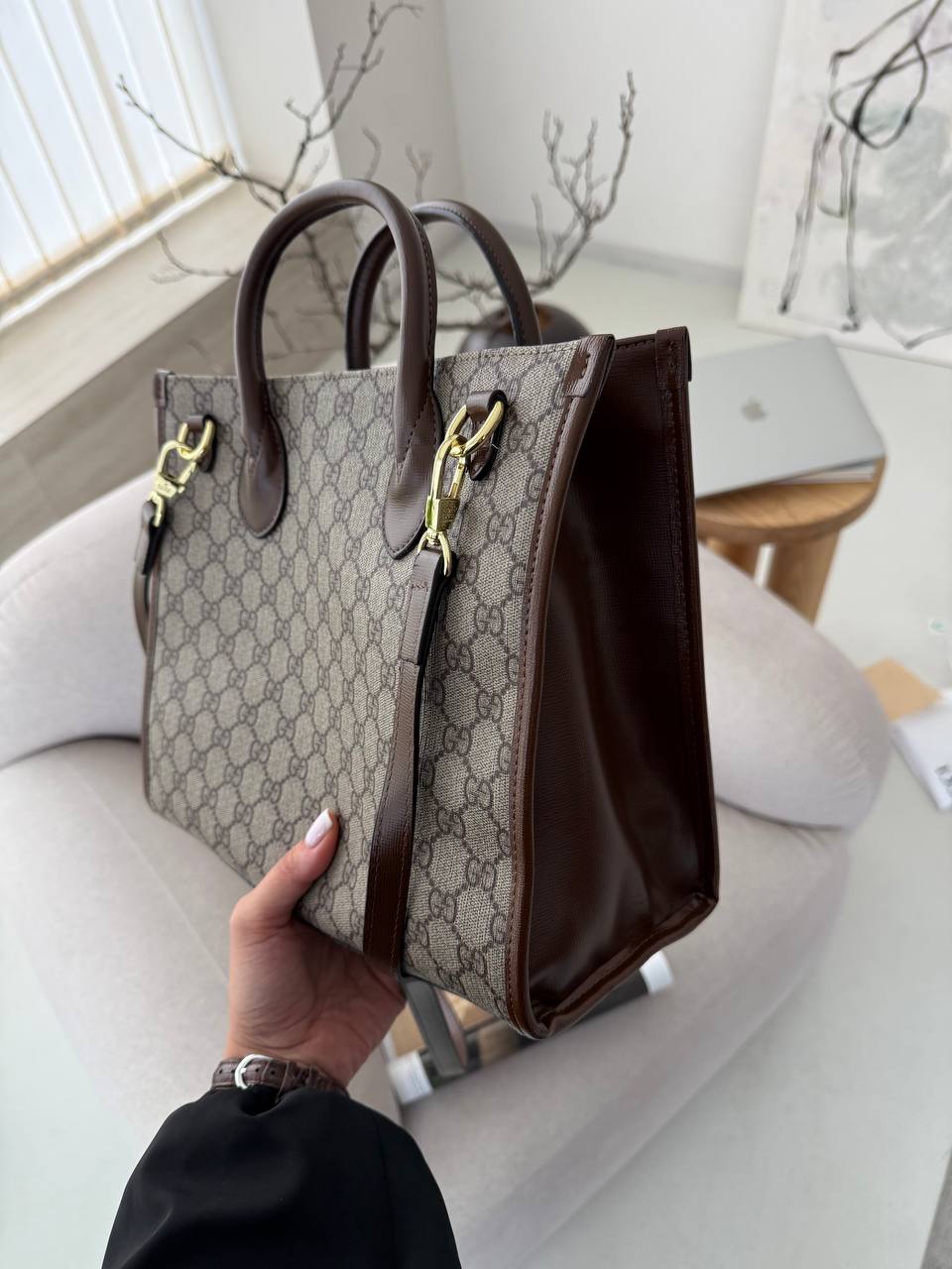 Gucci Ophidia Leather-Trimmed Monogrammed Coated-Canvas Tote - 7