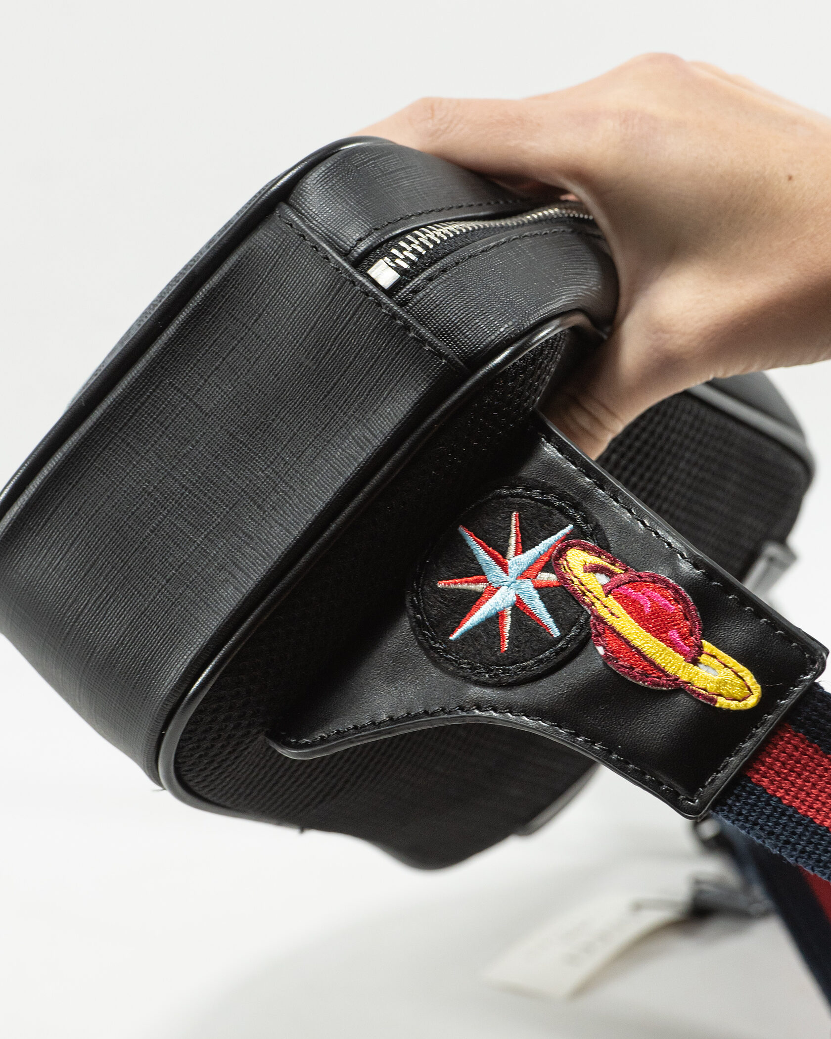 Gucci Small Belt Bag in Black GG Supreme Canvas with Patches - 7