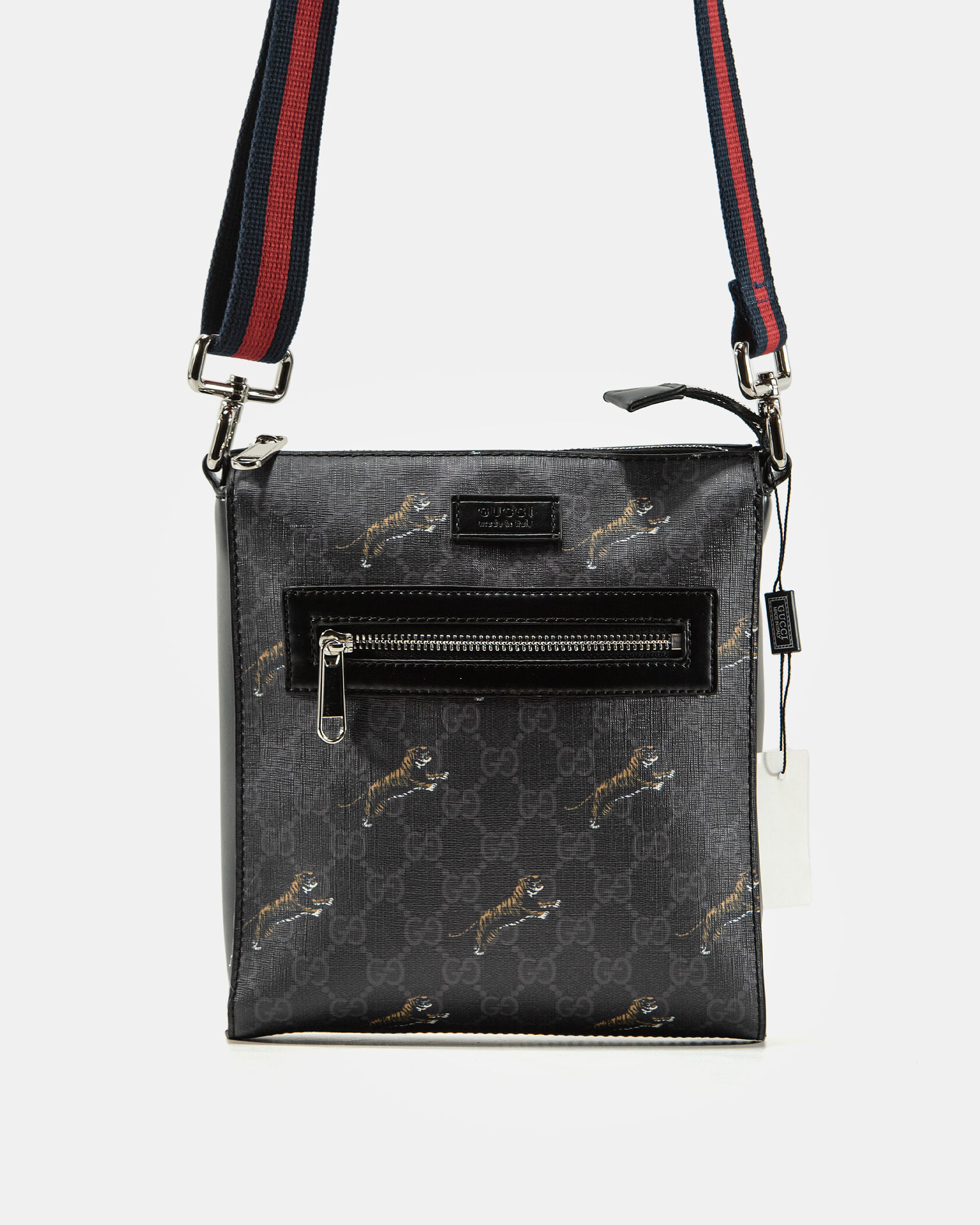 Gucci Small Messenger Bag in Black GG Supreme Canvas with Arrows