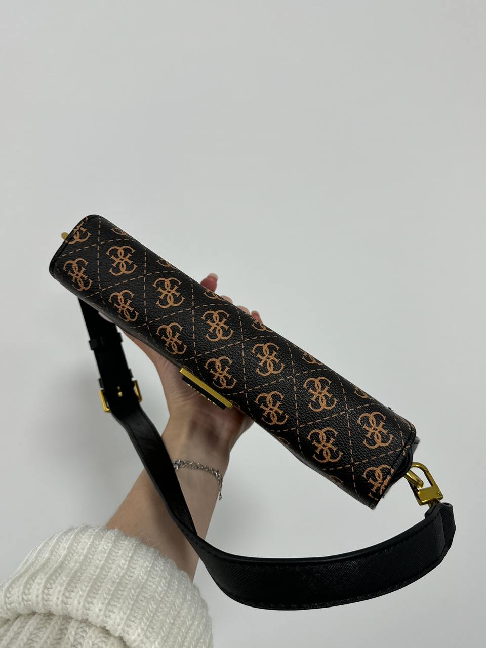 Guess Cordelia Shoulder Bag Brown Canvas Gold - 10