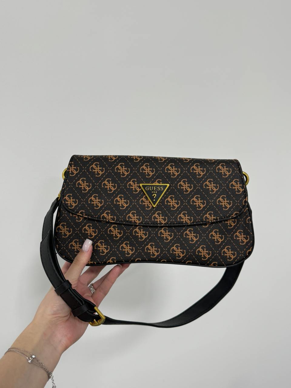 Guess Cordelia Shoulder Bag Brown Canvas Gold - 4