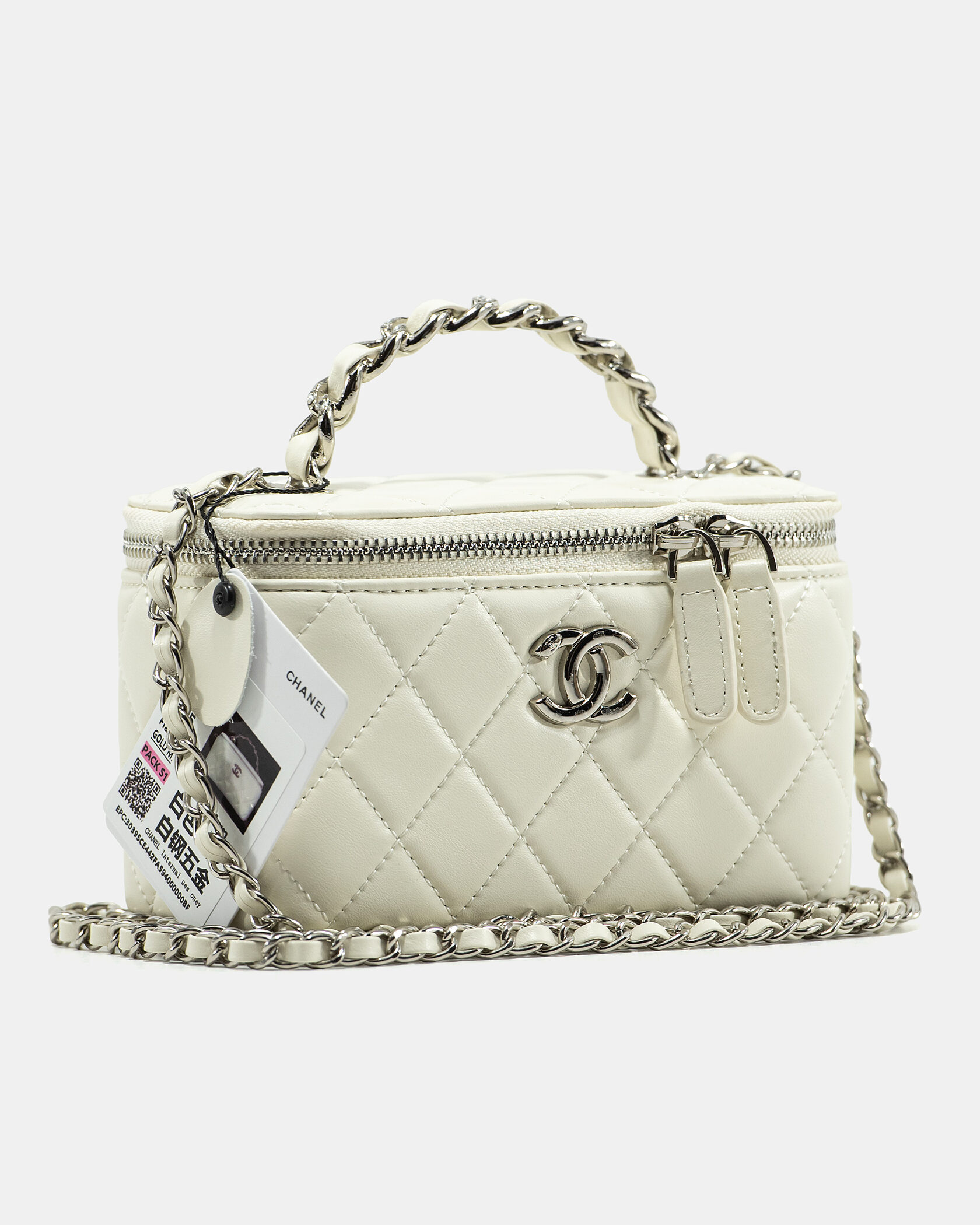 hanel Classic Milk Lambskin Pearl Crush Vanity Bag Silver - 5