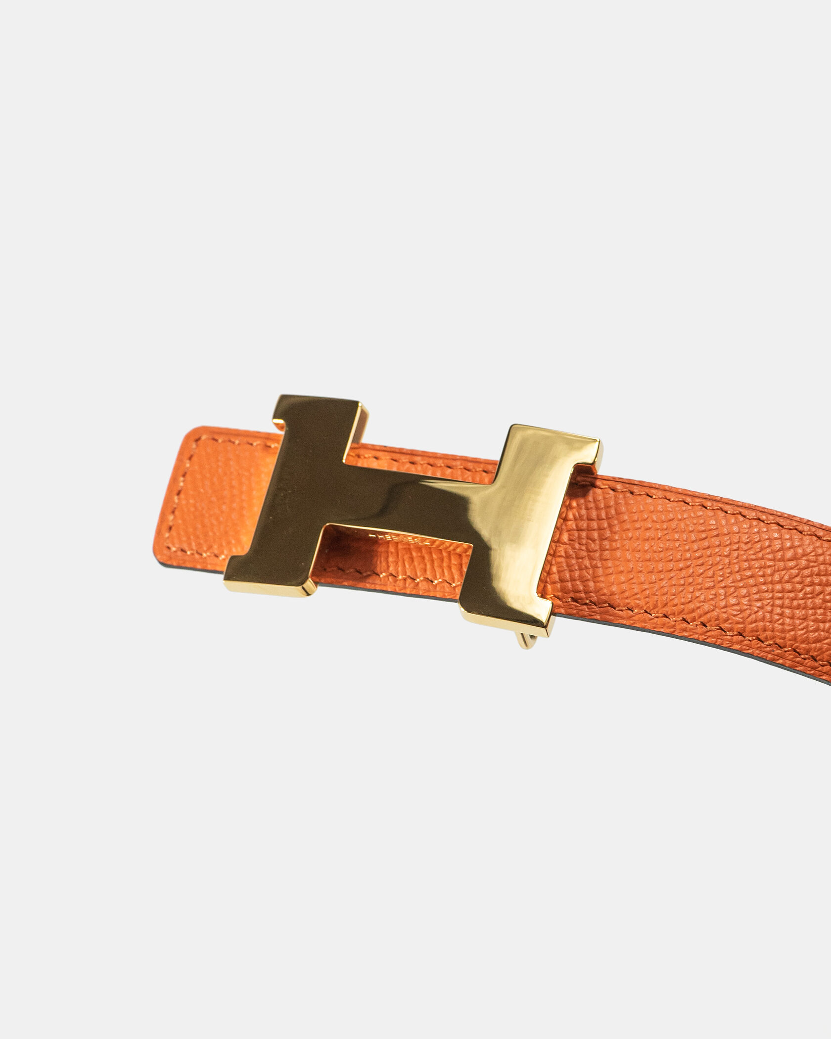 Hermès H Reversible Belt in Black/Orange Leather with Gold Buckle - 4