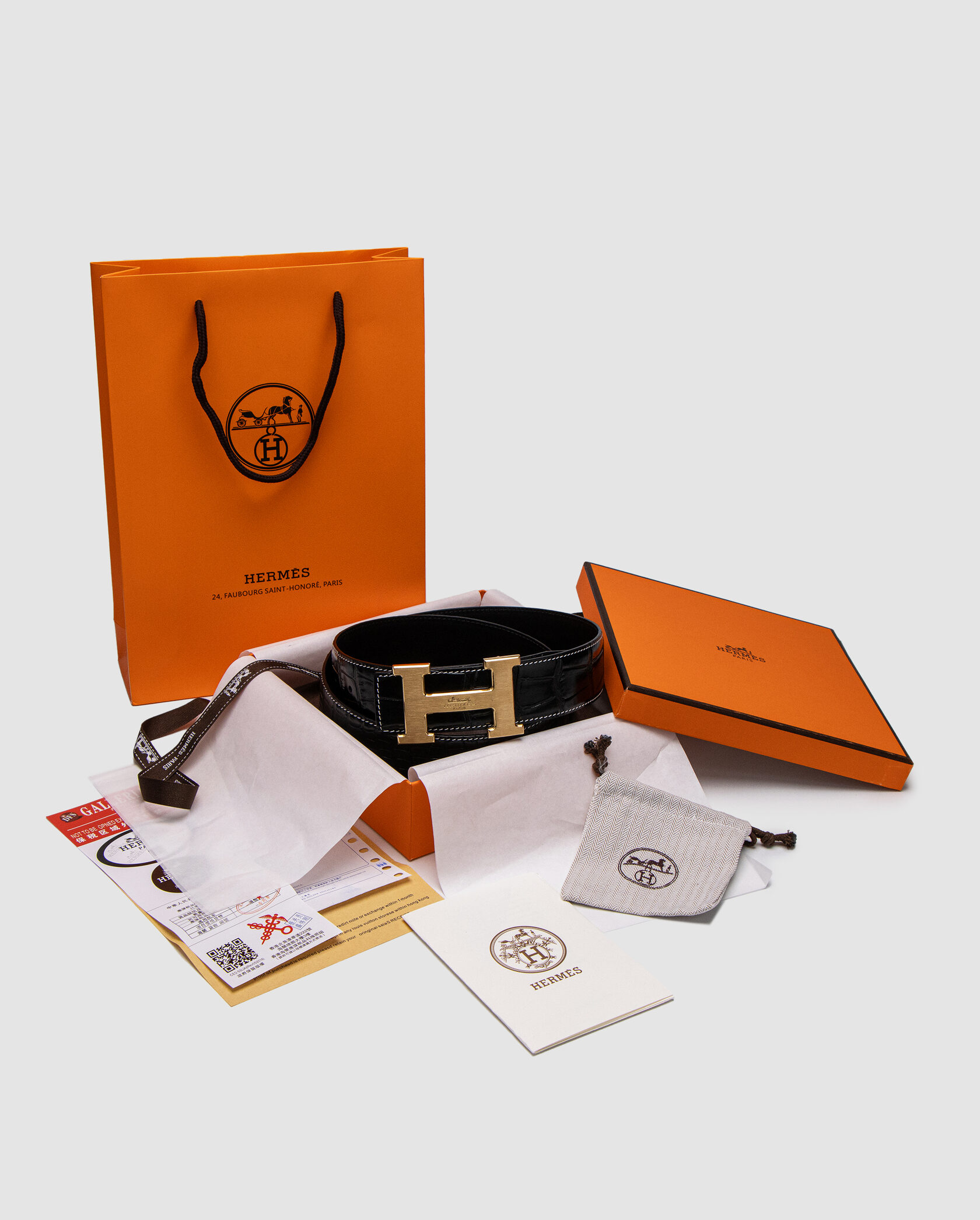 Hermes Constance Belt in Porosus Crocodile Black/Gold - 2