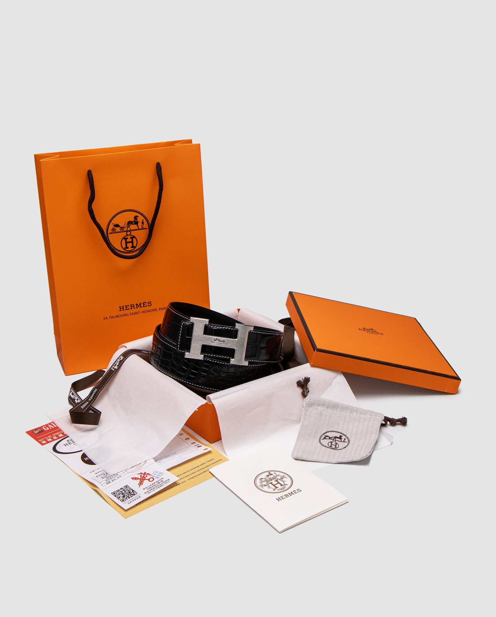 Hermes Constance Belt in Porosus crocodile Black/Silver - 2