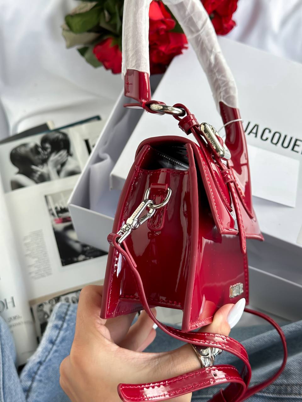 Jacquemus Le Grand Bambino Patent Leather Bag in Red - 12