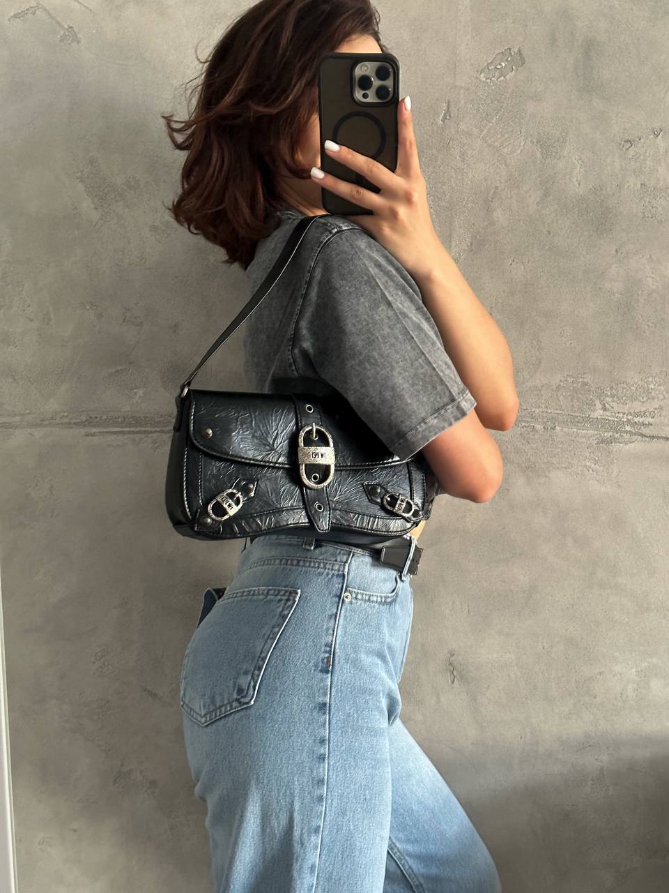 JW PEI Sia Crushed Shoulder Bag Bright Black - 2