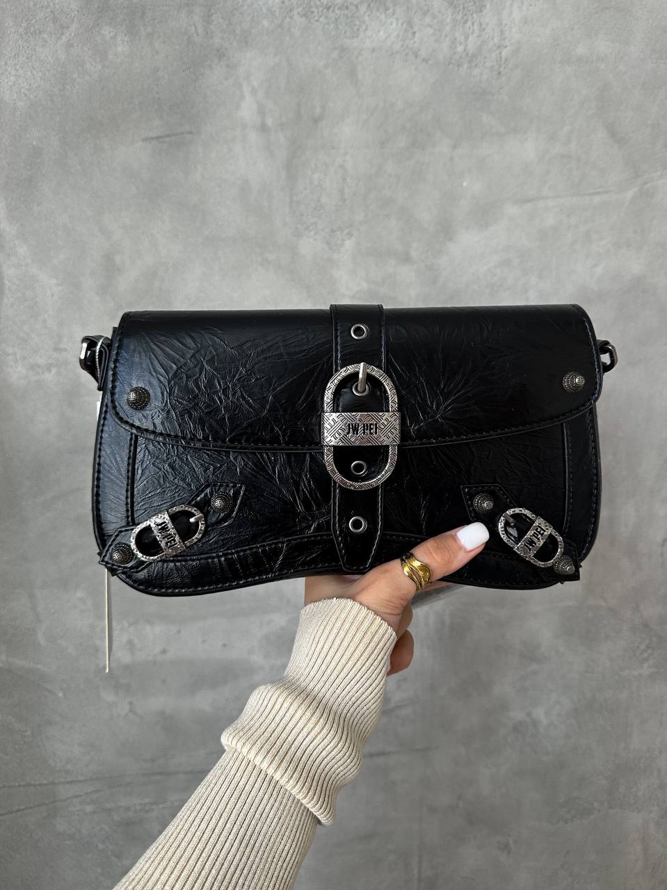 JW PEI Sia Crushed Shoulder Bag Bright Black - 3