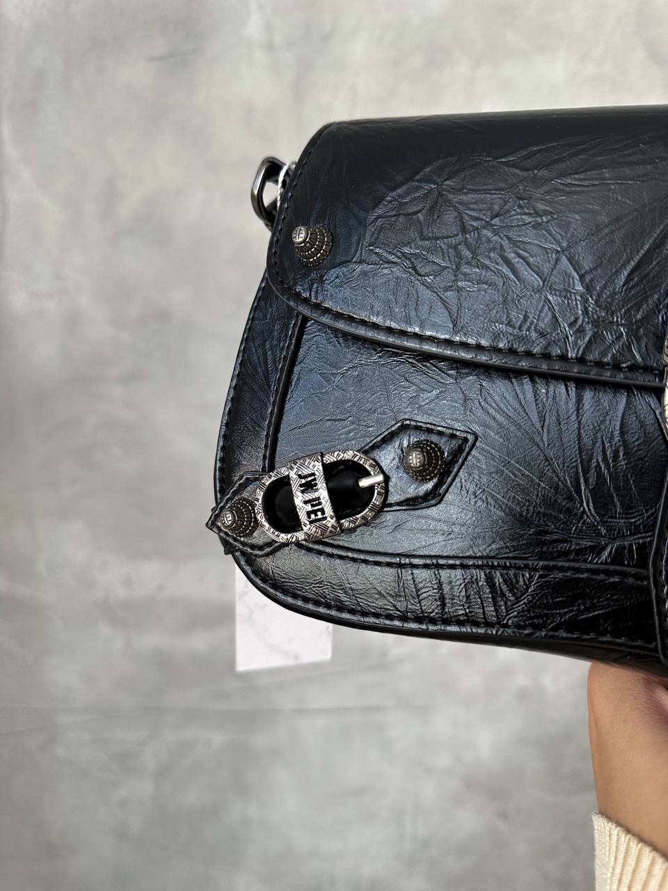 JW PEI Sia Crushed Shoulder Bag Bright Black - 6