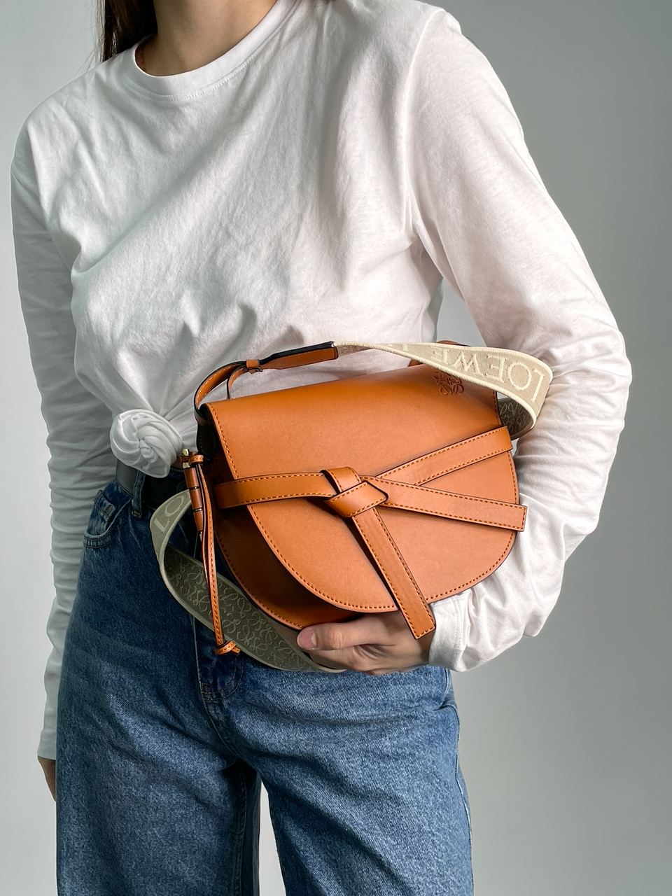 Loewe Gate Small leather and Jacquard Shoulder Bag Brown - 4