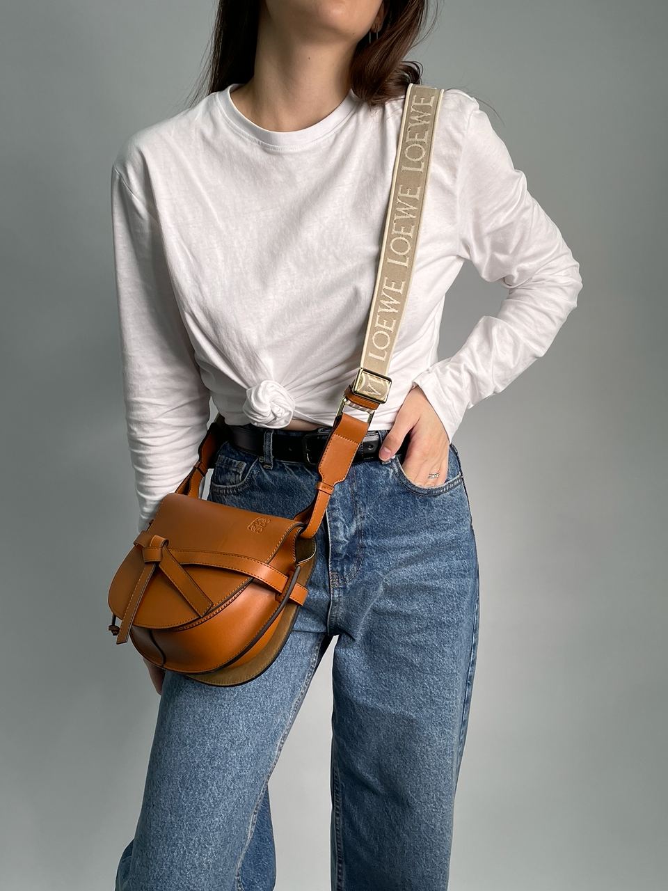 Loewe Gate Small leather and Jacquard Shoulder Bag Brown - 5