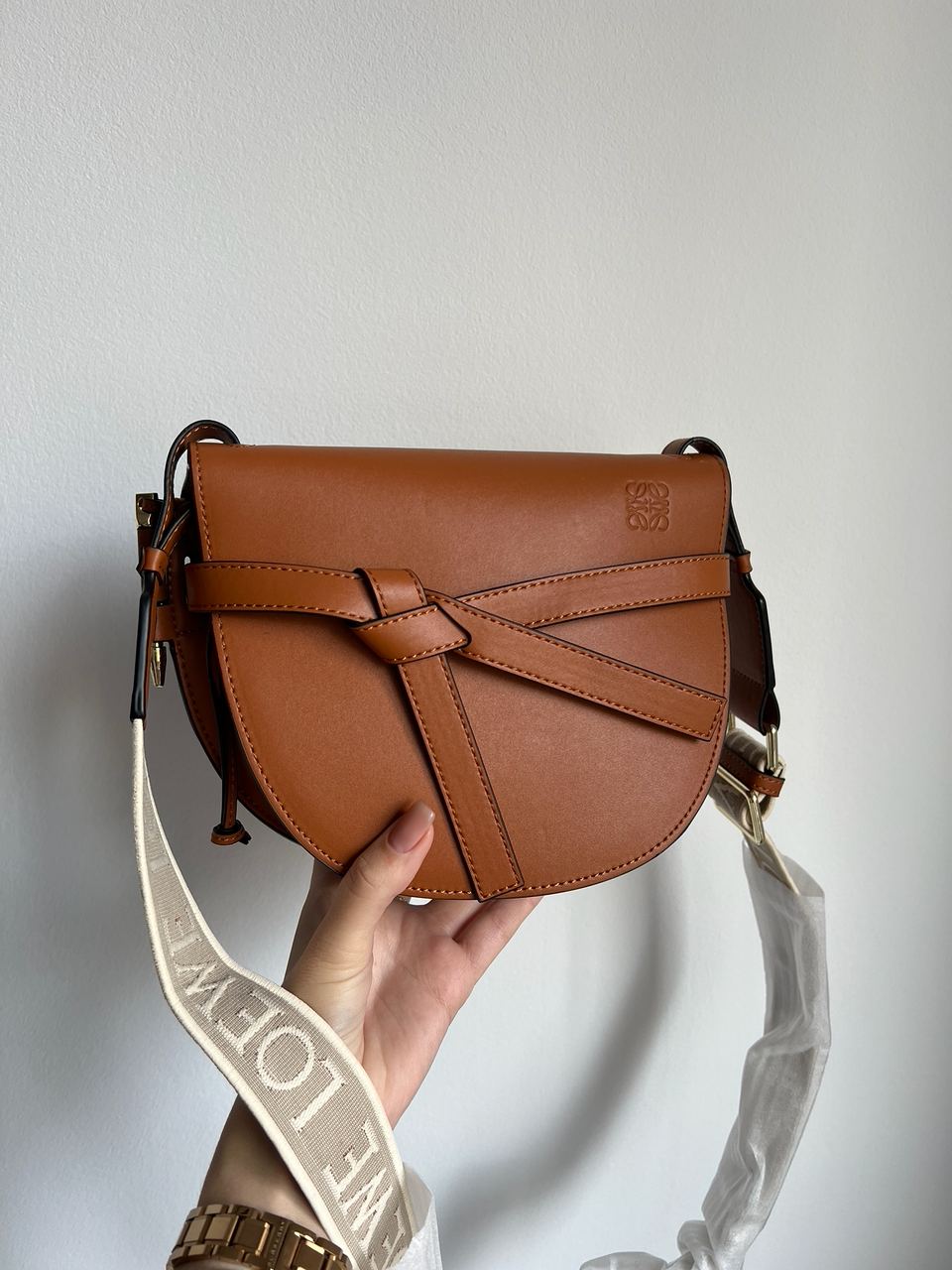 Loewe Gate Small leather and Jacquard Shoulder Bag Brown - 9