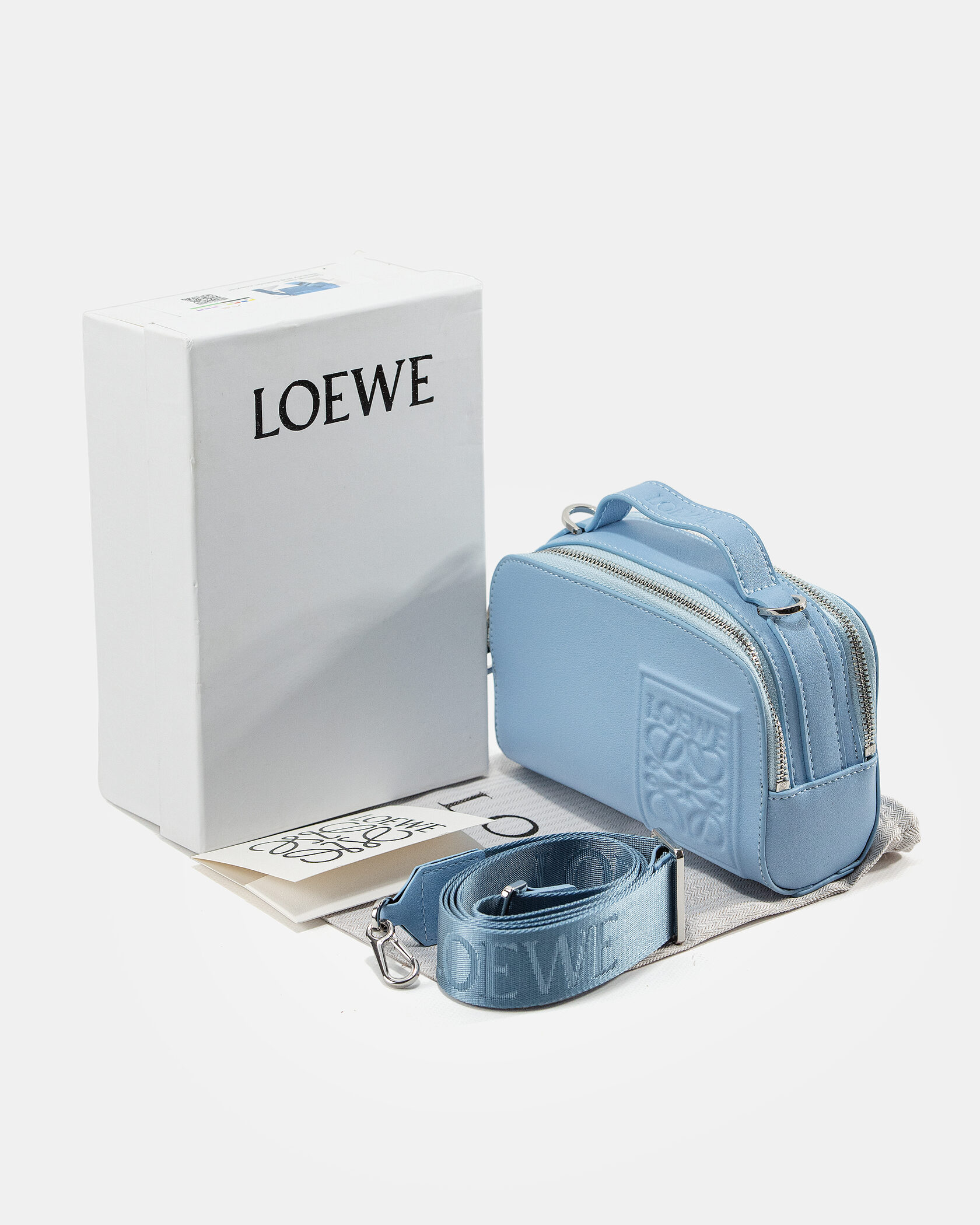 Loewe Mini Soft Box Bag Embossed in Light Blue - 2