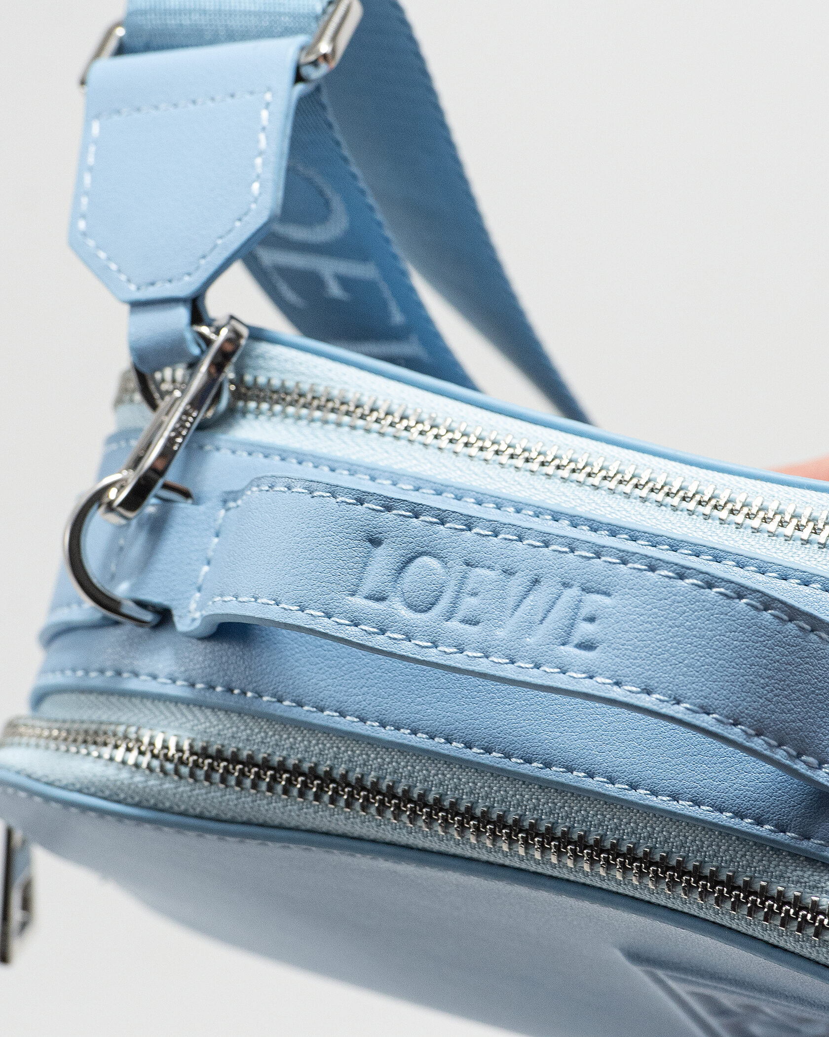 Loewe Mini Soft Box Bag Embossed in Light Blue - 9