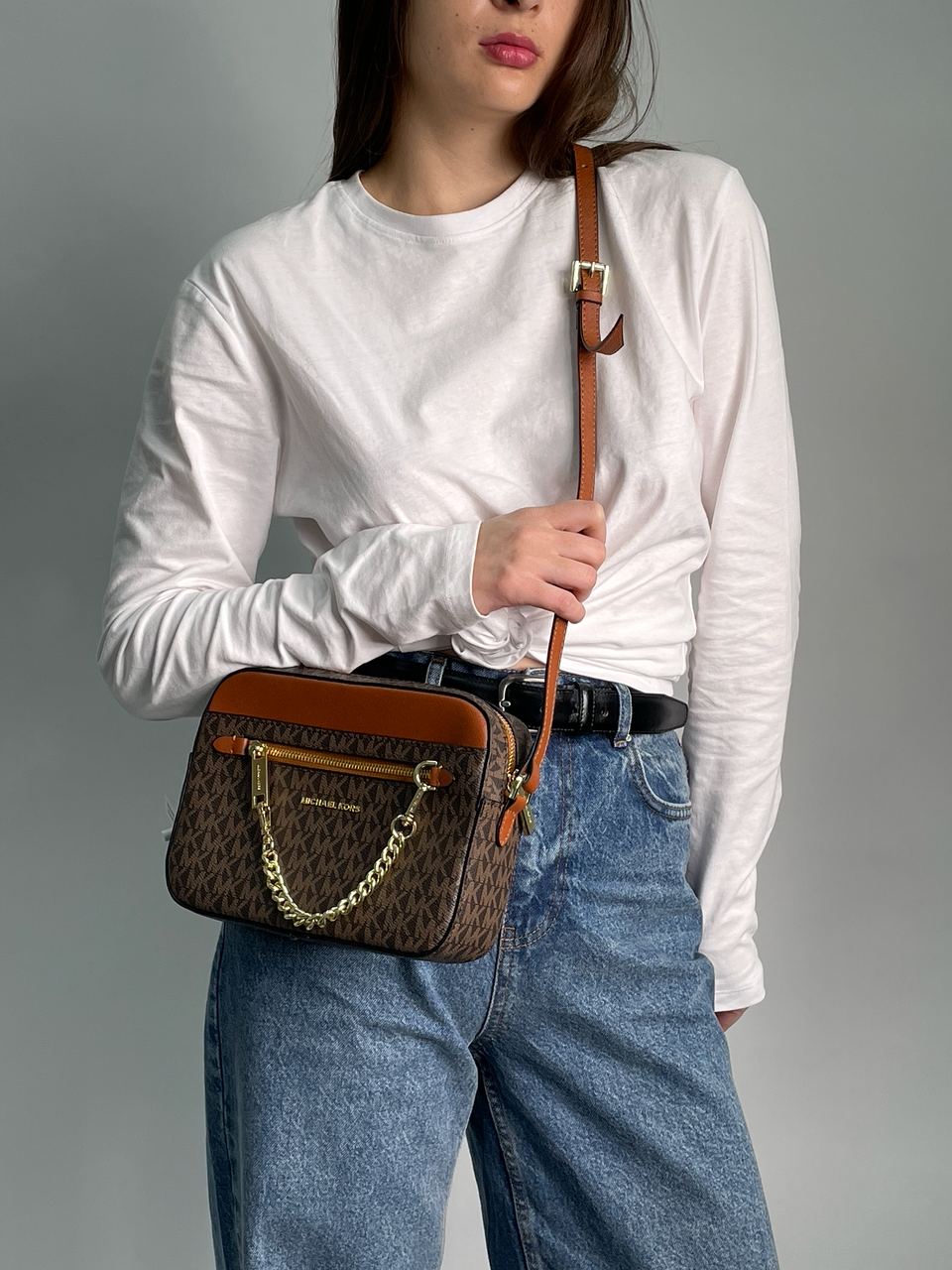 Michael Kors Jet Set Large Logo Crossbody Bag Brown - 8